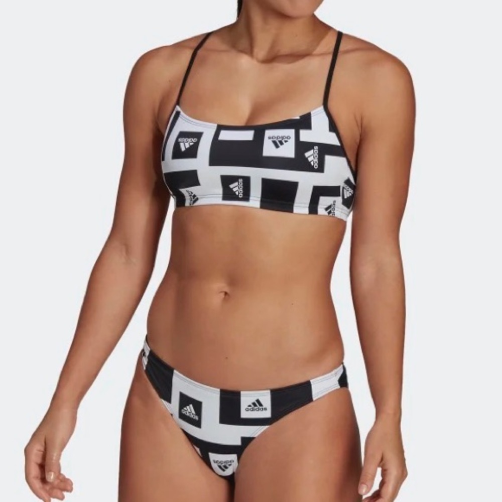 ADIDAS LOGO SPELL OUT GRAPHIC BIKINI‎ SET SWIMWEAR - TOP SZ LARGE - BOTTOM SZ SM